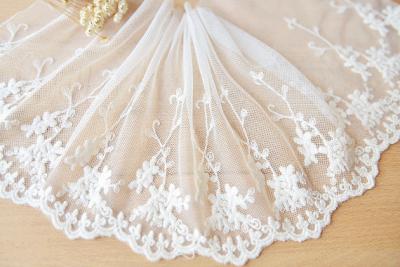 China 16CM White Elastic Floral Nylon Mesh Lace Ribbon Trim For Wedding Dress Sewing for sale