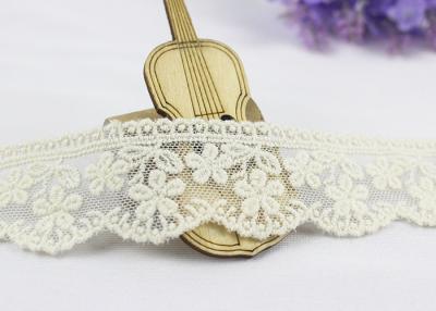 China 3.5 Width White Cotton Lace Trim By The Yard,  Scalloped Floral Mesh Lace Ribbon for sale