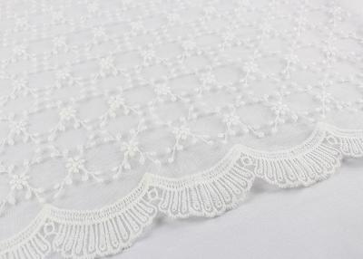 China Beautiful Embroidered Lace Fabric Scalloped Edge Lace Fabric For Ivory Wedding Dresses for sale