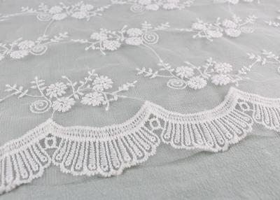 China Floral Embroidery Bridal Scalloped Edges Lace Fabric For Off White Wedding Gowns for sale
