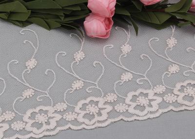 China 6.5 Inch Floral Embroidered Lace Trim Wide Mesh Lace Trim For Wedding Dresses for sale