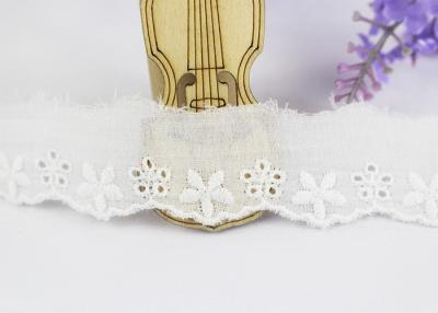 China White Floral Embroidered Cotton Lace Trims Eyelet Lace Ribbon For Garment Market for sale