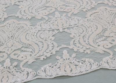 China Ivory Sequin Lace Fabrics , Embroidered Bridal Lace Fabrics For Wedding Dresses for sale