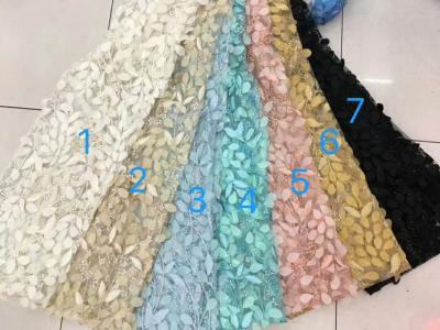 China 3D Flower Multi Colored Lace Fabric For Show / Embroidered Sequin Lace Fabric for sale