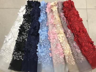 China Polyester 3D Flower Cording Embroidered Lace Beaded Mesh Fabric For Textile for sale