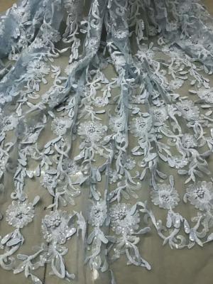 China tela frisada bordada flor do laço do tule da lantejoula 3D para a malha do vestido de casamento à venda