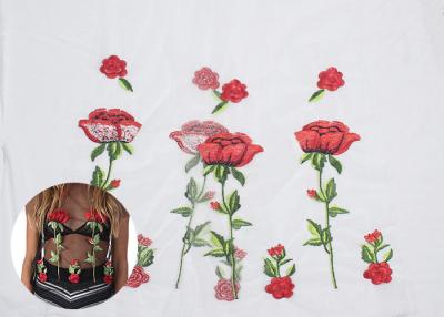 China Tela del cordón de Rose de la malla de Embroideried del poliéster, servicio floral del OEM de la tela de red del cordón en venta