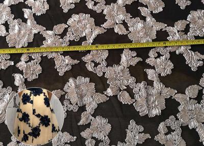 China Fashion Chenille Embroidered Lace Fabric , Polyester Mesh Fabric For Dresses for sale