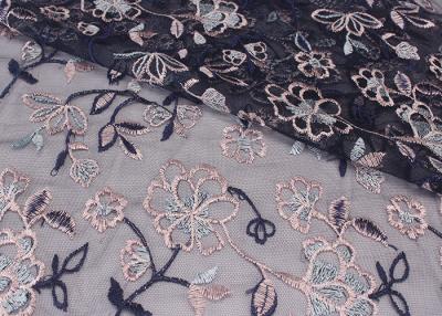 China 51'' Embroidered Mesh Lace Polyester Tulle Fabric Anti - pilling Wear - resistant for sale