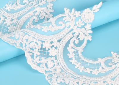 China Custom Floral Applique Embroidered Lace Trim Polyester On Nylon Mesh for sale