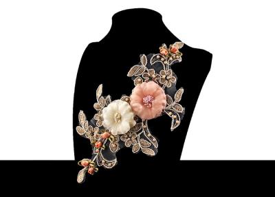 China Custom 3D Flower Embroidered Applique Patches Bridal Bead Cord Lace No Azo for sale