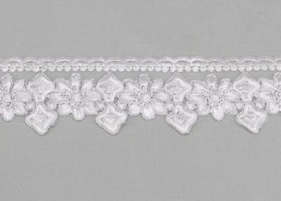 China White Lace Ribbon Embroidery Fabric With Silver Lurex Poly Yarn Eco - friendly for sale