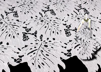 China 125cm Poly Milk Polyester Lace Fabric Leaf Design / Guipure Embroidered Fabric For Dresses for sale