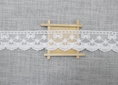 China White Embroidered Lace Trim For Smocked Dress / Lace Ribbon Embroidery Fabric for sale