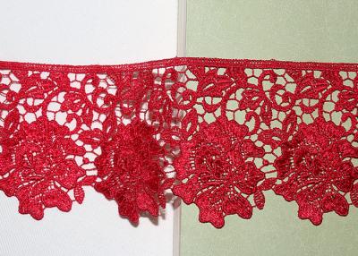 China Red Flower Embroidered Lace Trim By The Yard Environmental Protection for sale