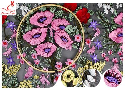 China Tela bordada pesada floral coloreada multi del cordón para el OEM del vestido de noche en venta