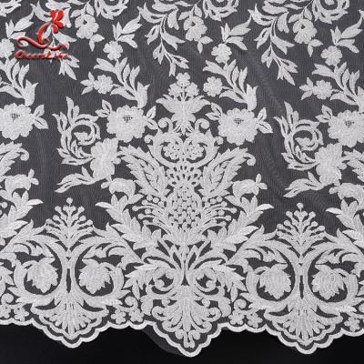 China 131CM White Embroidered Bridal Lace Fabric For Attire Azo Free High Color Fastness for sale