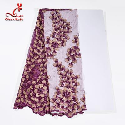 China 130CM Polyester Guipure Lace Fabric / African Beaded Flower Lace Embroidery Fabric For Clothing for sale