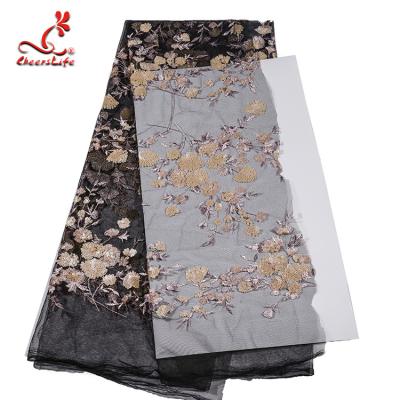China Wholesale African French Black Flower Sequin Lace Fabric For Wedding Garment for sale