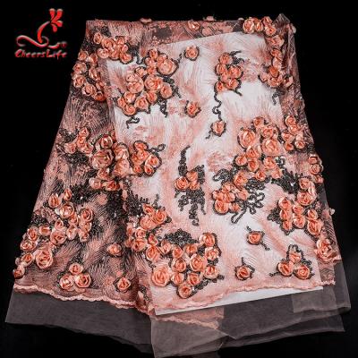 Китай Hot Sale Sequin 3d Flower French African Lace Fabric For Wedding Garment продается