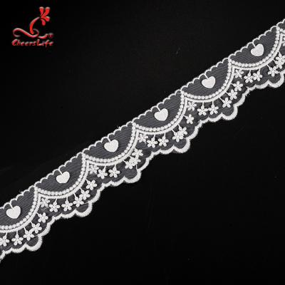 China Cotton White Embroidered Lace Trim 5.6cm Width Static - Cling Resistant for sale