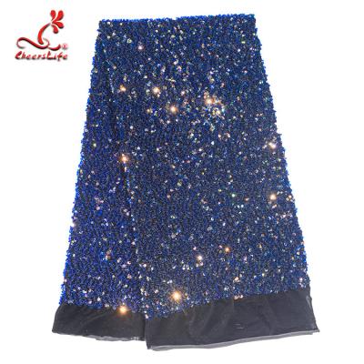 China SGS Laser Sequins Shinny Embroidered Lace Fabric With Elastic Mesh for sale
