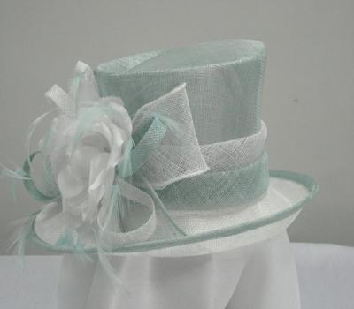 China Pale Blue / White Sinamay Ladies Hats Sinamy Bow And Silk Flower For Church for sale