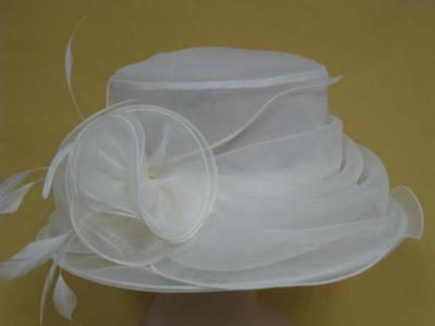 China White Fashion Organza Hat, Elegant Ladies Church Hat With Organza Flower for Party for sale