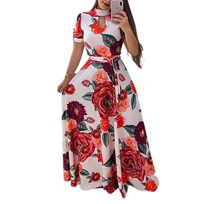 China 2021 summer fashion anti-static short sleeve long tapered ladies dress floral Bohemian casual dress for sale