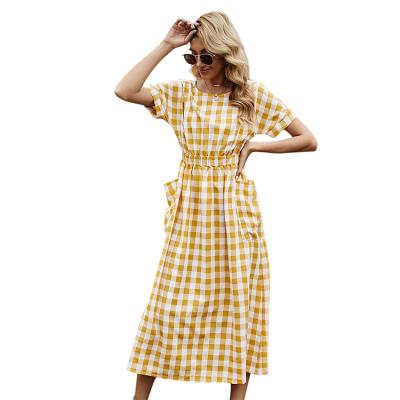 China 2021 Fashion New Product Candy Color Backless Dress Anti-static Sleeve Plaid Short Holiday Dresses for sale