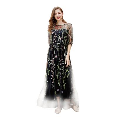 China Anti-Static New Arrivals Short Sleeves Sling Mesh Chiffon Embroidery Women Dresses Bohemia Style for sale