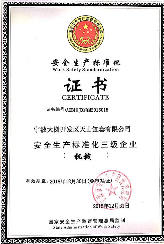 work safety standardization - Ningbo Daxie Development Tianshan Cylinder Block.,Ltd