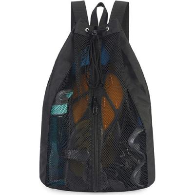 China Custom Foldable Drawstring Gym Backpack Bag Black For Sports Dance Swimming Gear for sale