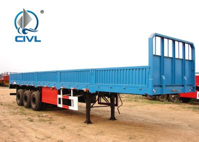 China Three Axle Semi Trailer Trucks , Yeallow Color Sidewall Semi Trailer Flatbed Trailer for sale