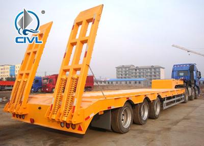 China 60 Tons Low Bed Semi Trailer , 3 Axles Flat Low Flatbed Trailer Manual Transmission for sale