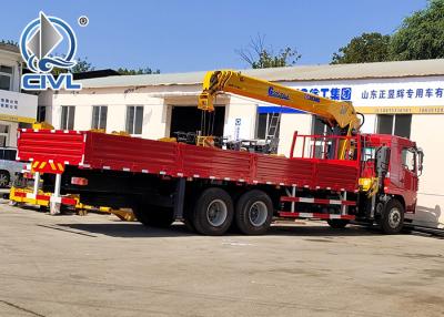 China HOWO 6x4 10 Ton Folding Boom Truck Mounted Crane Red Color,Material Is Carbon Steel for sale