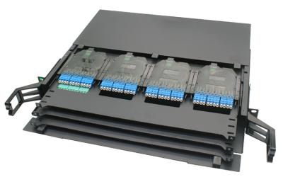 China Sandblasted Black Anodized 144F 1U MPO MTP Patch Panel With 12 Pieces 12 F Cassettes for sale