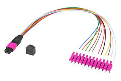 China 12 varón del cable de la base MPO MTP al cordón de remiendo híbrido de la fibra óptica del LC SM milímetro en venta