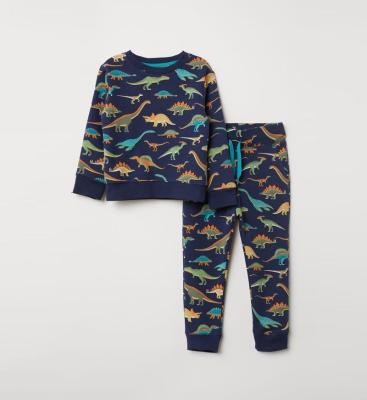 China Breathable Dinosaur Print Overall Sleepwear Kids Long Sleeve Keep Warm Winter Children Pajama Sets for sale