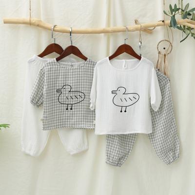 China Korean Style Boys Girls Breathable Pajamas Set Lovely Print Summer Homefits Clothes Baby Children's 100%Cotton Pajamas for sale