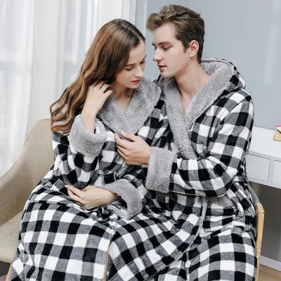 China 2021 Men Sleepwear Pajamas Long Robes Pajamas Flannel Plaid Leisure Wear Bathrobe Breathable Custom Pajamas for sale