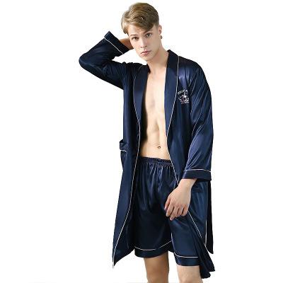 China Breathable Luxury Men's Long Sleeves And Shorts Lounge Wears Ice Silk Man Pajamas Set for sale