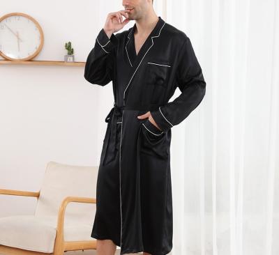 China Breathable Luxury Mens Long Sleeves Robe Lounge Wears Custom Made Silk Satin Sleepwear Man Pajamas Set for sale