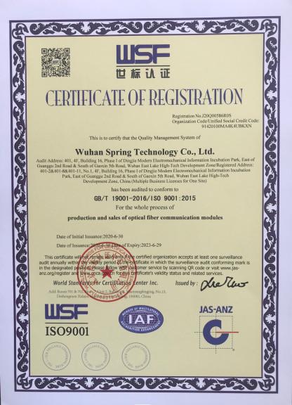 GB/T19001-2016/ISO9001:2015 - Wuhan Spring Technology Co., Ltd