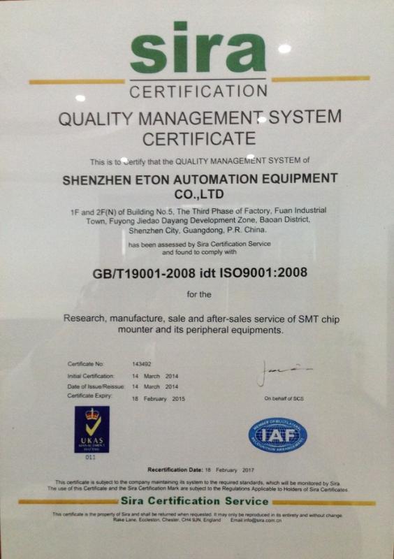 SIRA STANDARD CERTIFICATION - Shenzhen Eton Automation Equipment Co., Ltd.