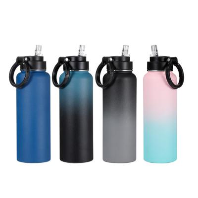 China Insulated Drinking Stainless Steel Water Bottles Flip Lid With Handle And Straw for sale