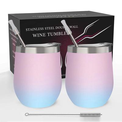 China 8oz 12oz Double Wall Stainless Steel Wine Tumbler Travel Mug With Lid for sale
