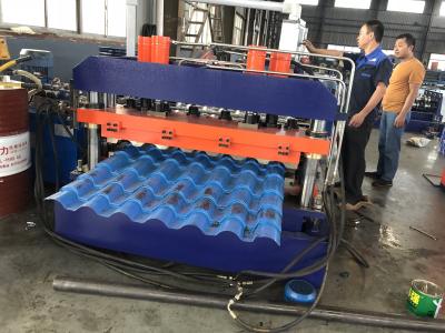 China Glazed Tile Metal Roofing Roll Forming Machine Automatic PLC Control 0.7mm 12m / Min for sale