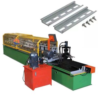 China 0.8-1.2mm Thickness Din Rail Channel Roll Forming Machine Punched Hat Channel Making Machine for sale