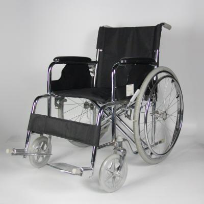China Robust Double Crossbar Folding Steel Wheelchair Black Customizable for sale